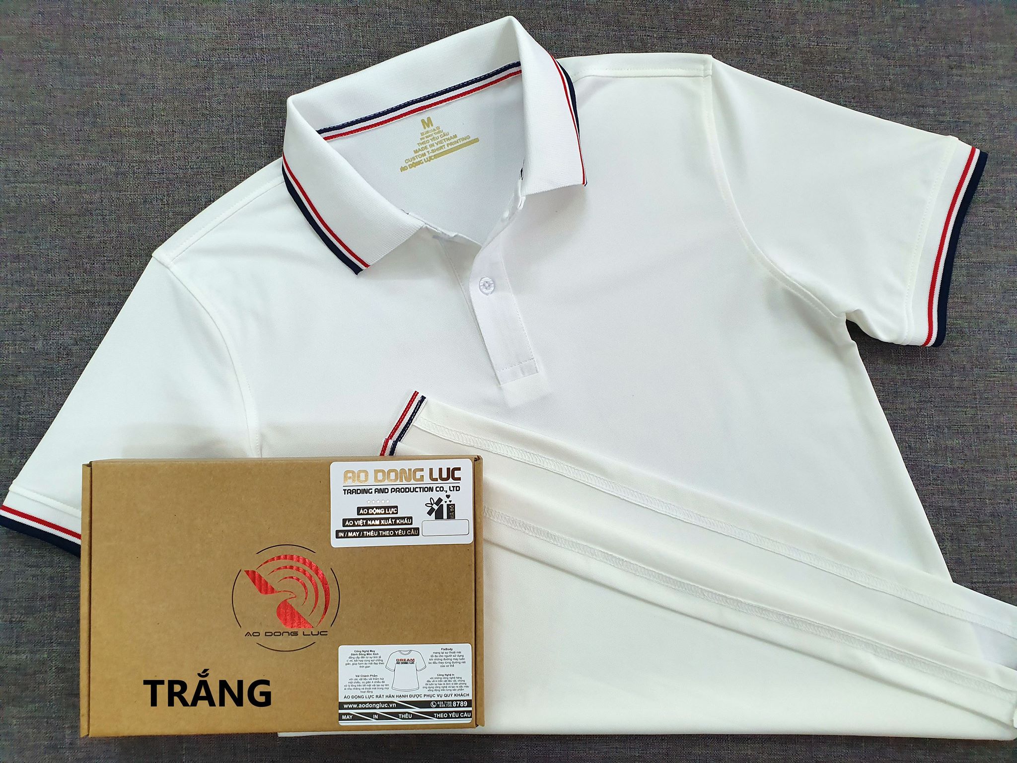 Áo cổ trụ polo bo sọc cá sấu lạnh poly thấm hút màu trắng