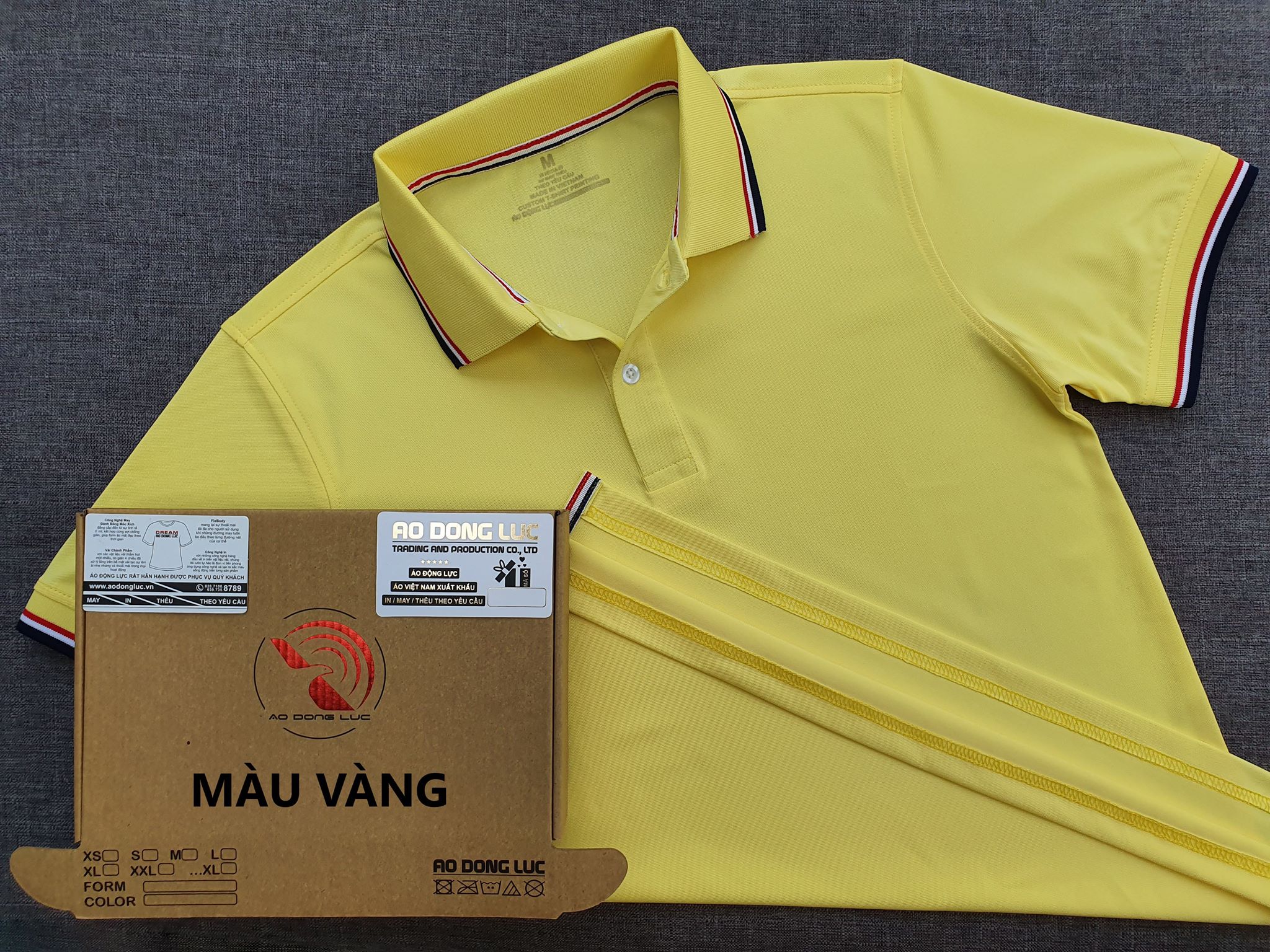 Áo cổ trụ polo bo sọc cá sấu lạnh poly thấm hút màu vàng