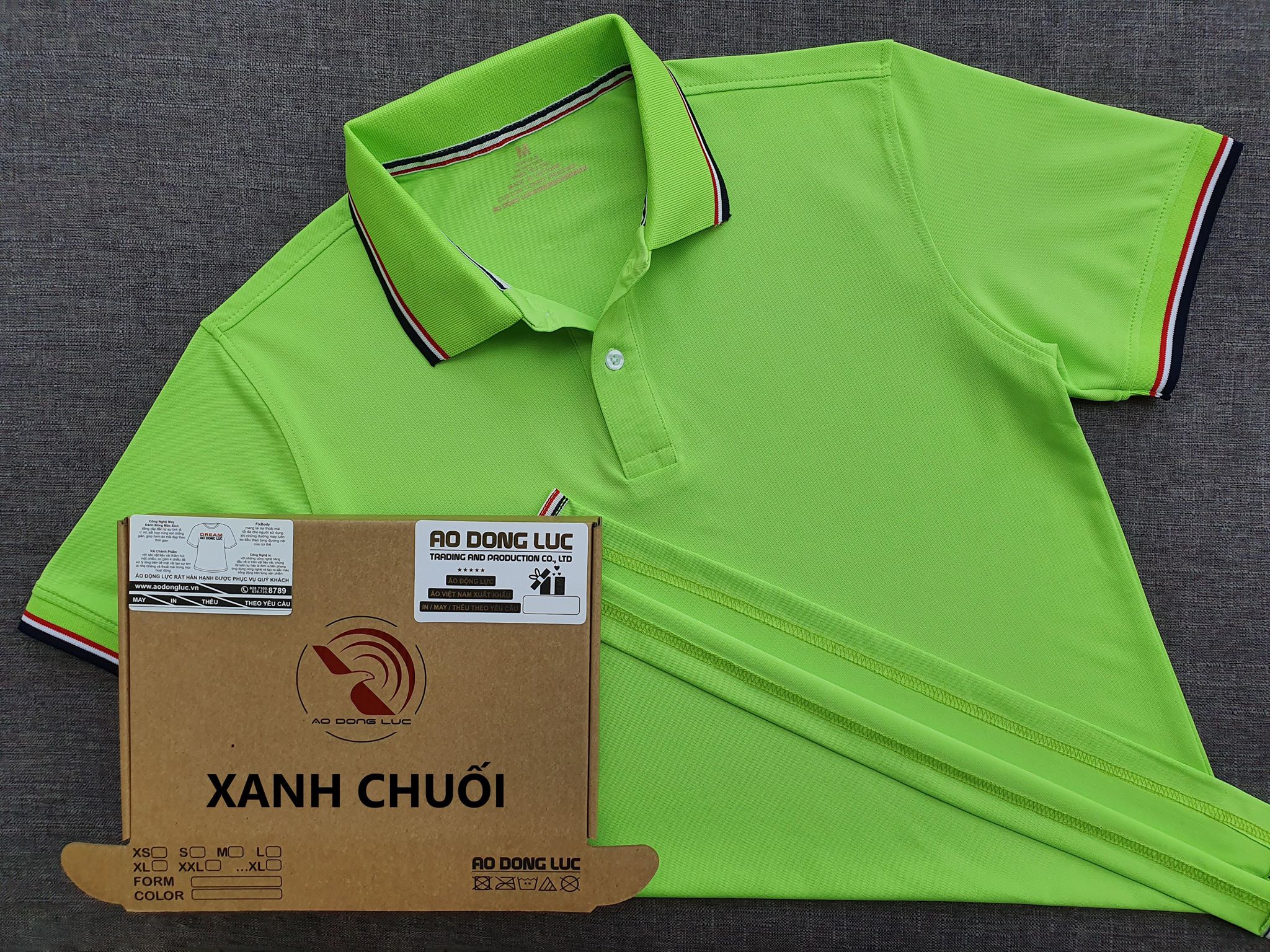 Áo cổ trụ polo bo sọc cá sấu lạnh xanh chuối
