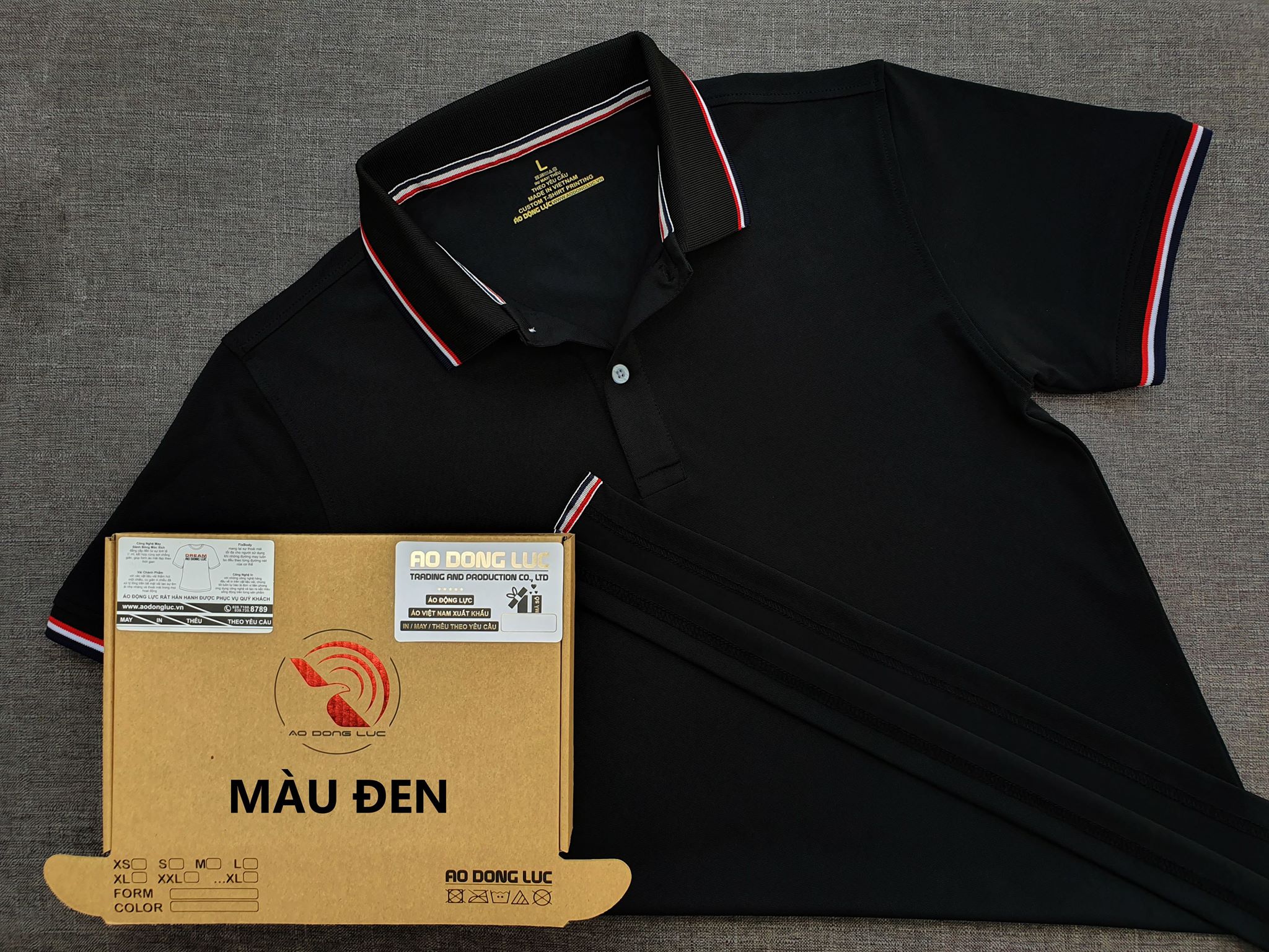 Áo cổ trụ polo bo sọc cá sấu lạnh poly thấm hút màu đen