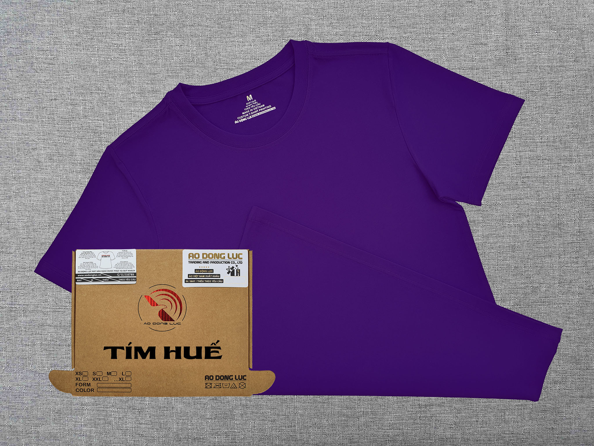 Áo thun cổ tròn ngắn tay cotton unisex màu tím huế