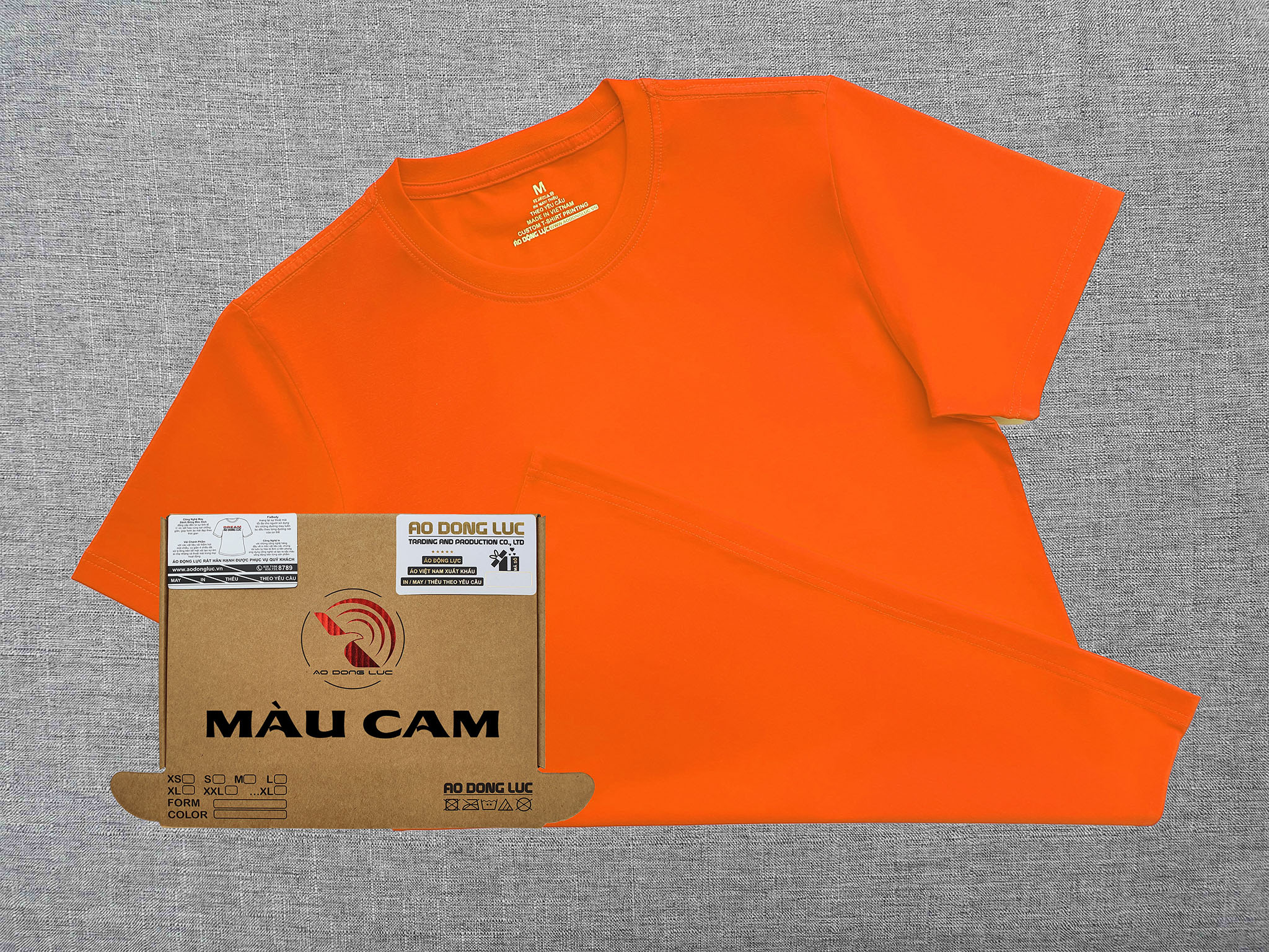 Áo thun cổ tròn ngắn tay cotton cao cấp màu cam