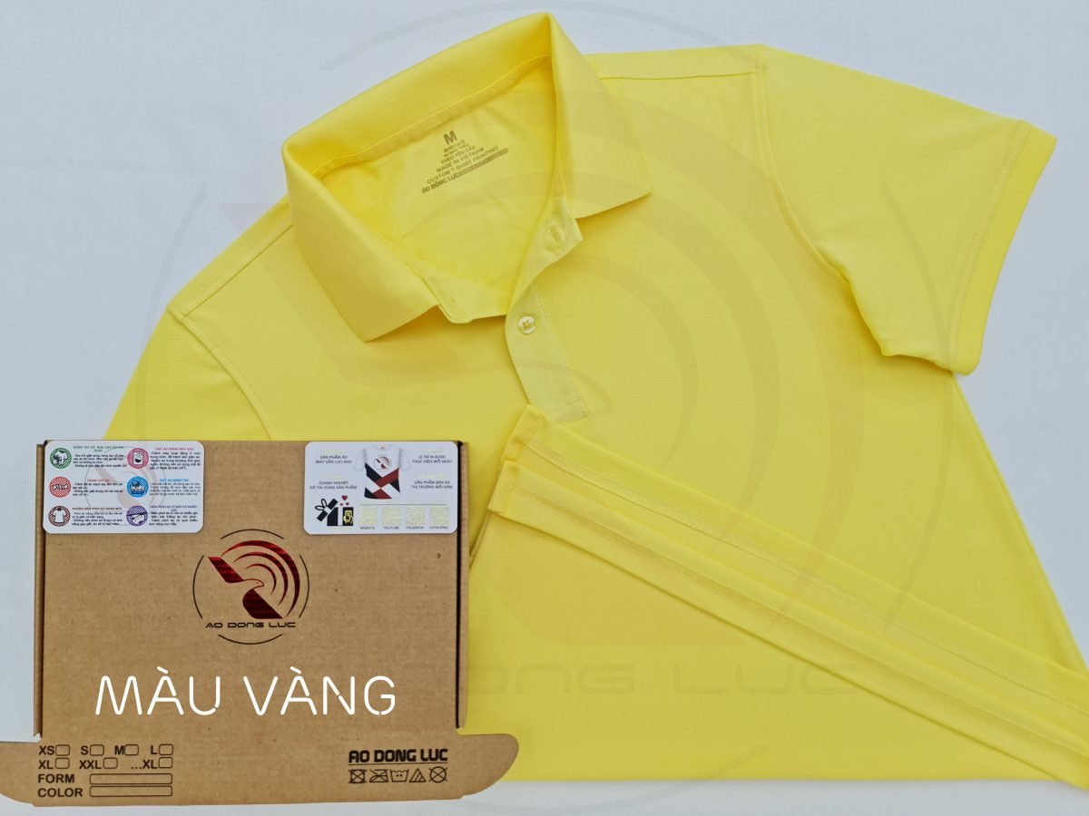 Áo thun cổ trụ polo bo trơn cá sấu lạnh poly thấm hút màu vàng