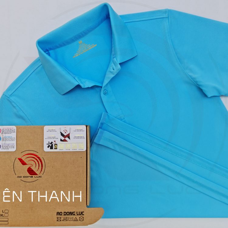 Áo thun cổ trụ polo bo trơn cá sấu lạnh poly thấm hút xanh thiên thanh