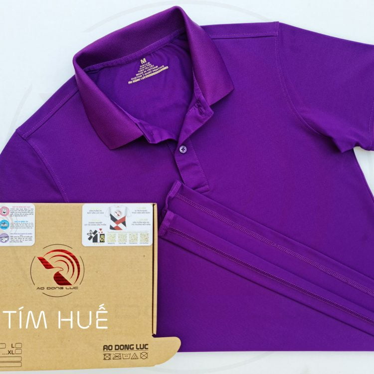 Áo thun cổ trụ polo bo trơn cá sấu lạnh poly thấm hút màu tím huế