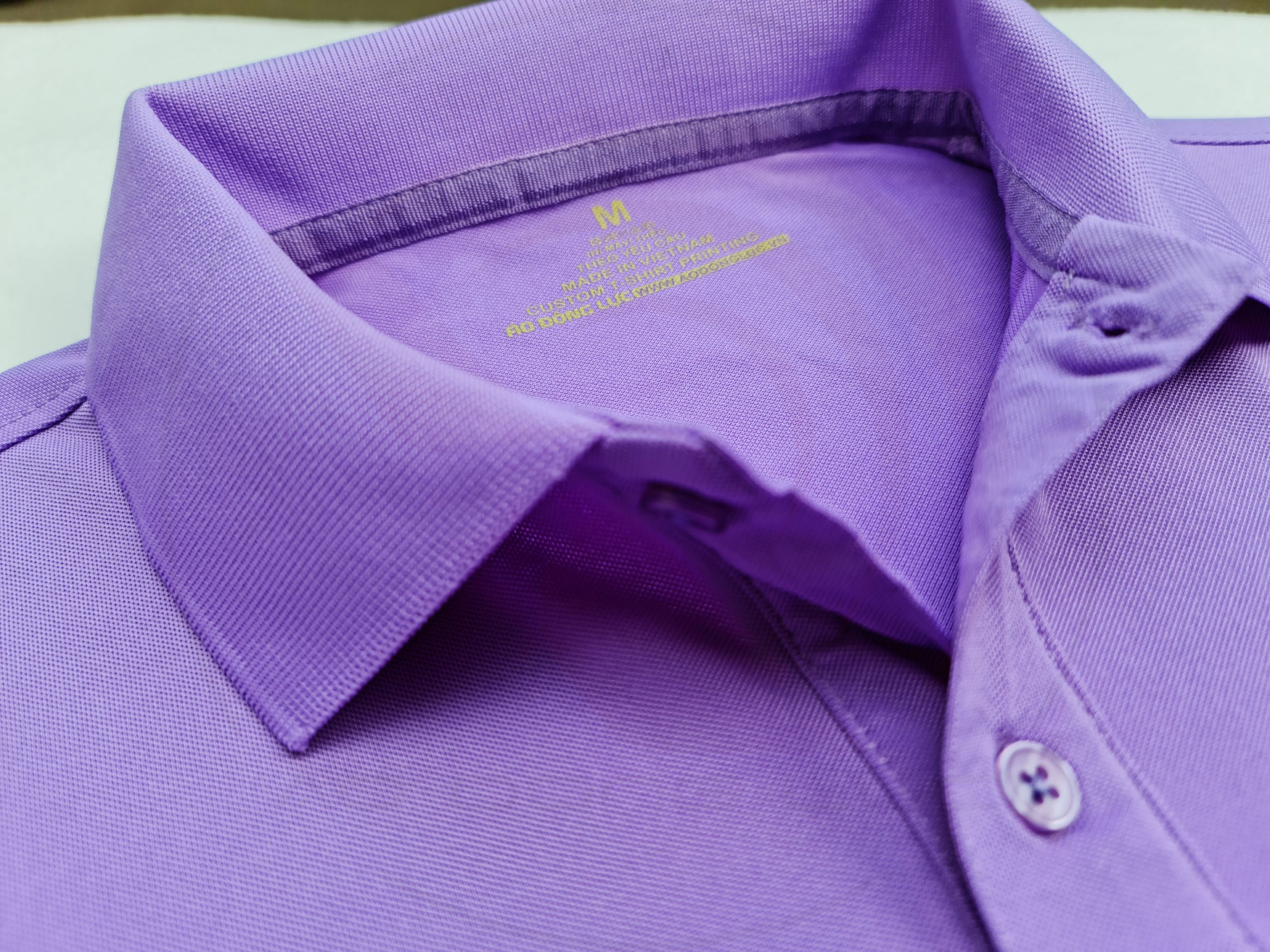 áo thun polo, áo thun trơn, áo cổ trụ, cổ bẻ, áo phông Chi tiết cổ áo áo thun cổ trụ bo trơn cá sấu lạnh poly thấm hút màu tím môn