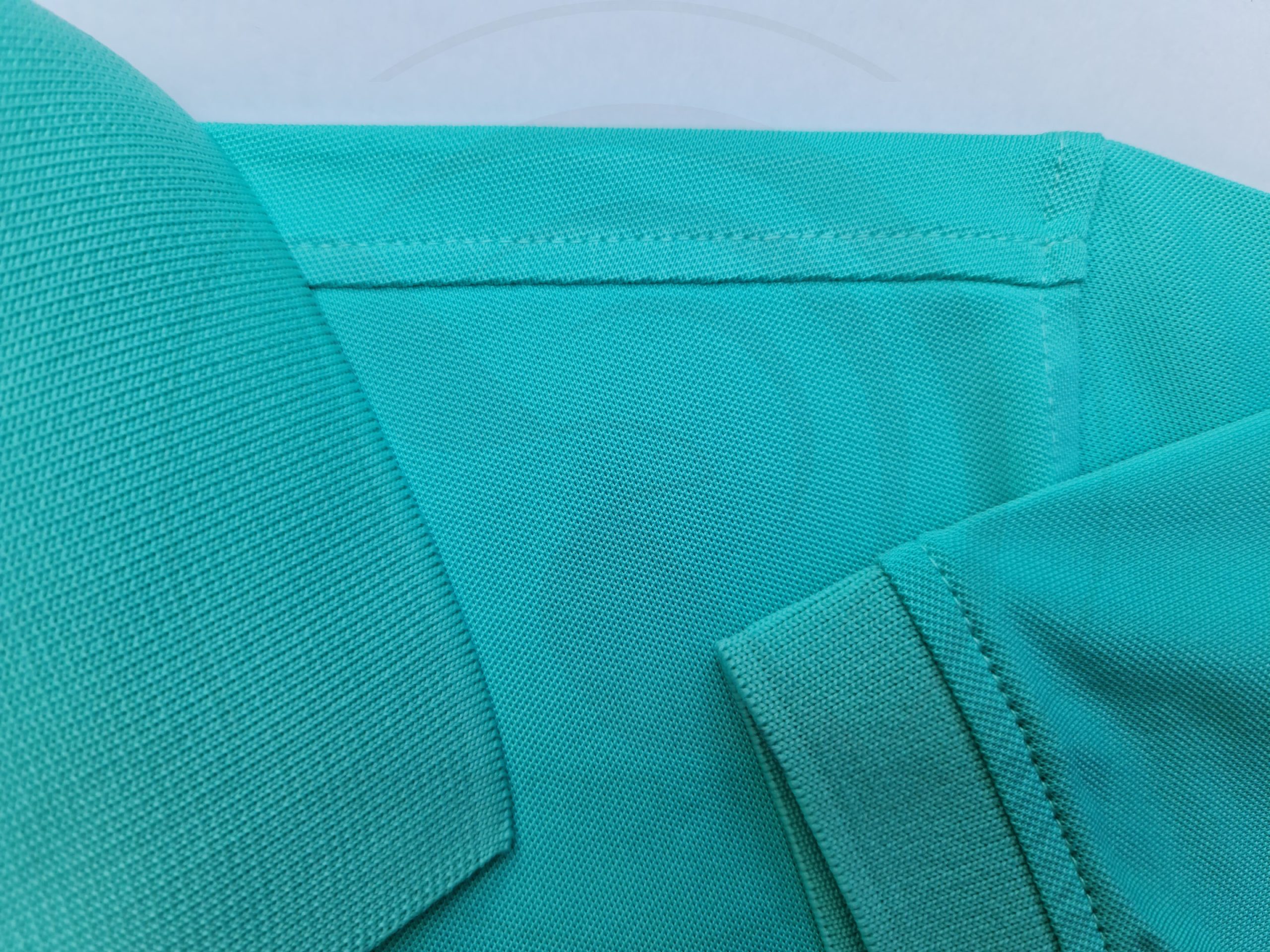 áo thun polo, áo thun trơn, áo cổ trụ, cổ bẻ, áo phông Chi tiết đường may áo thun cổ trụ polo bo trơn cá sấu lạnh xanh ngọc