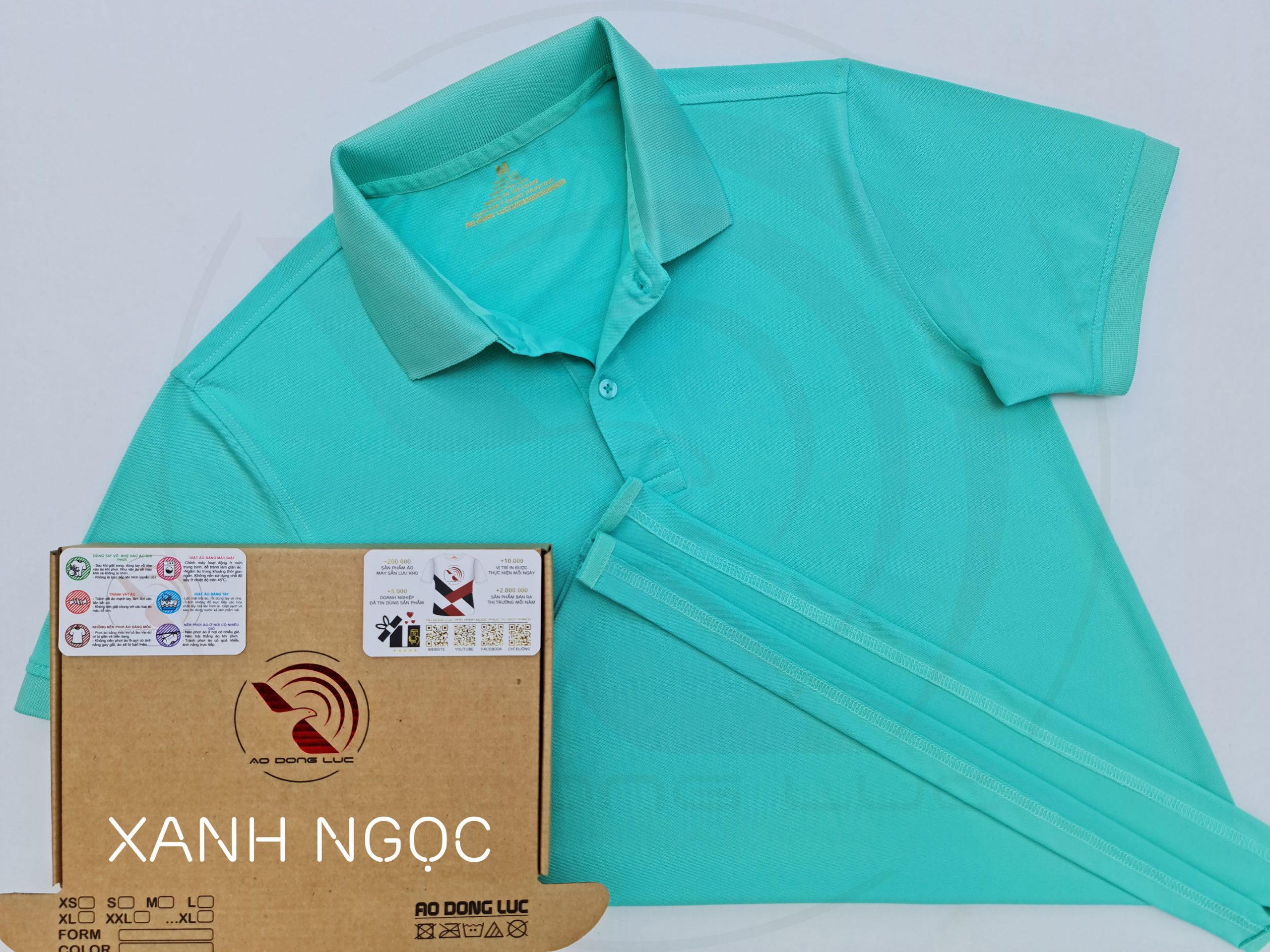 áo thun polo, áo thun trơn, áo cổ trụ, cổ bẻ, áo phông Áo thun cổ trụ polo bo trơn cá sấu lạnh poly thấm hút xanh ngọc