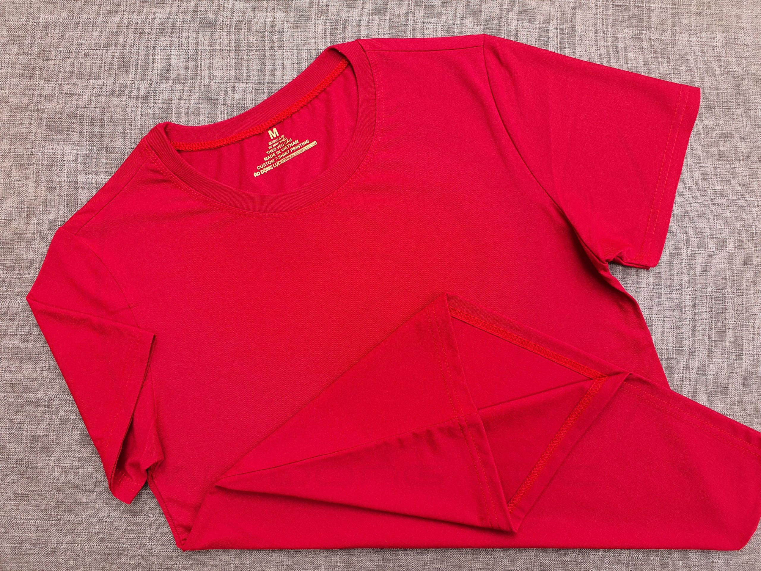 Áo thun cổ tròn ngắn tay supe unisex màu đỏ tươi