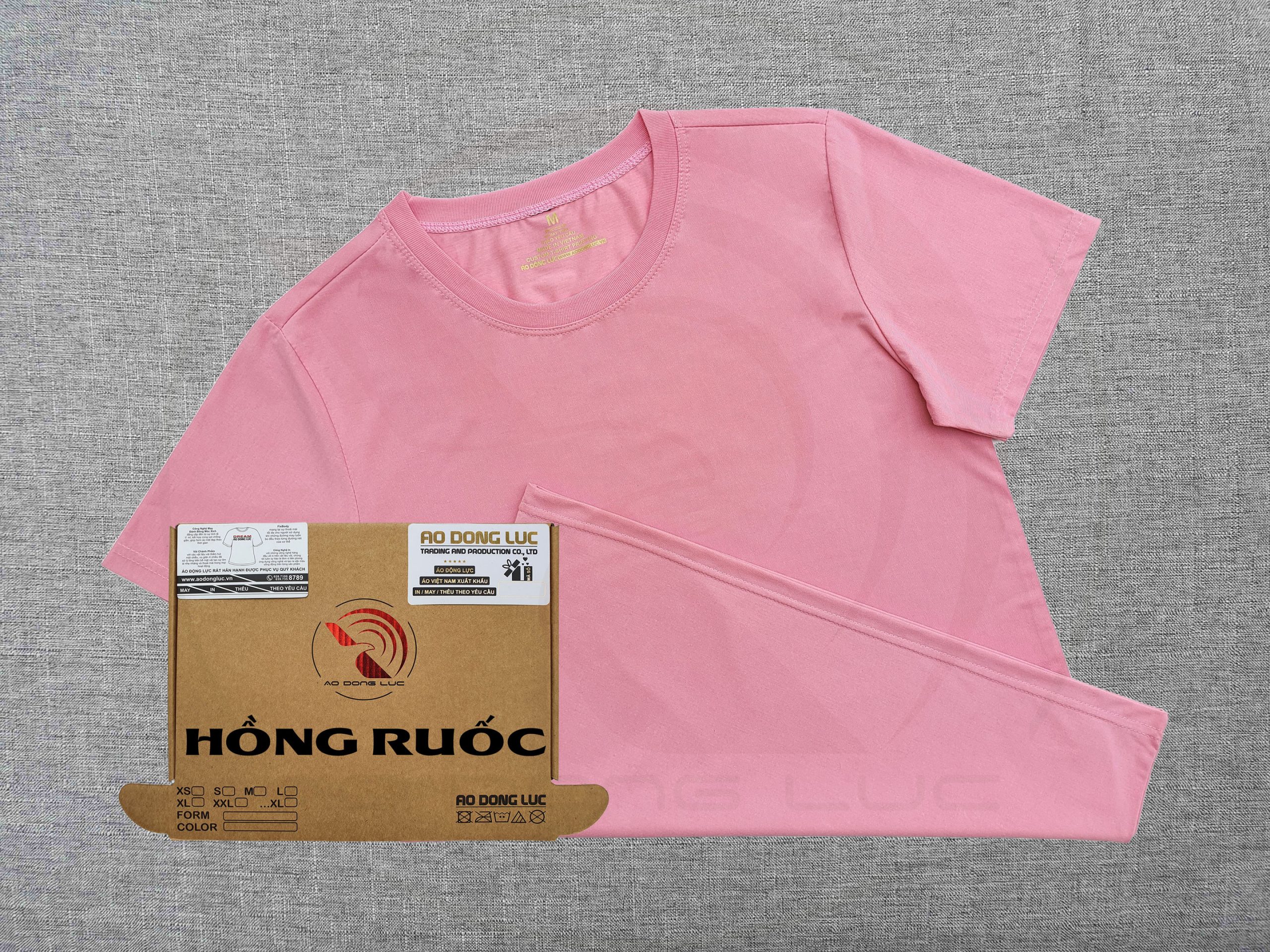 Áo thun cổ tròn supe ngắn tay unisex màu hồng ruốc