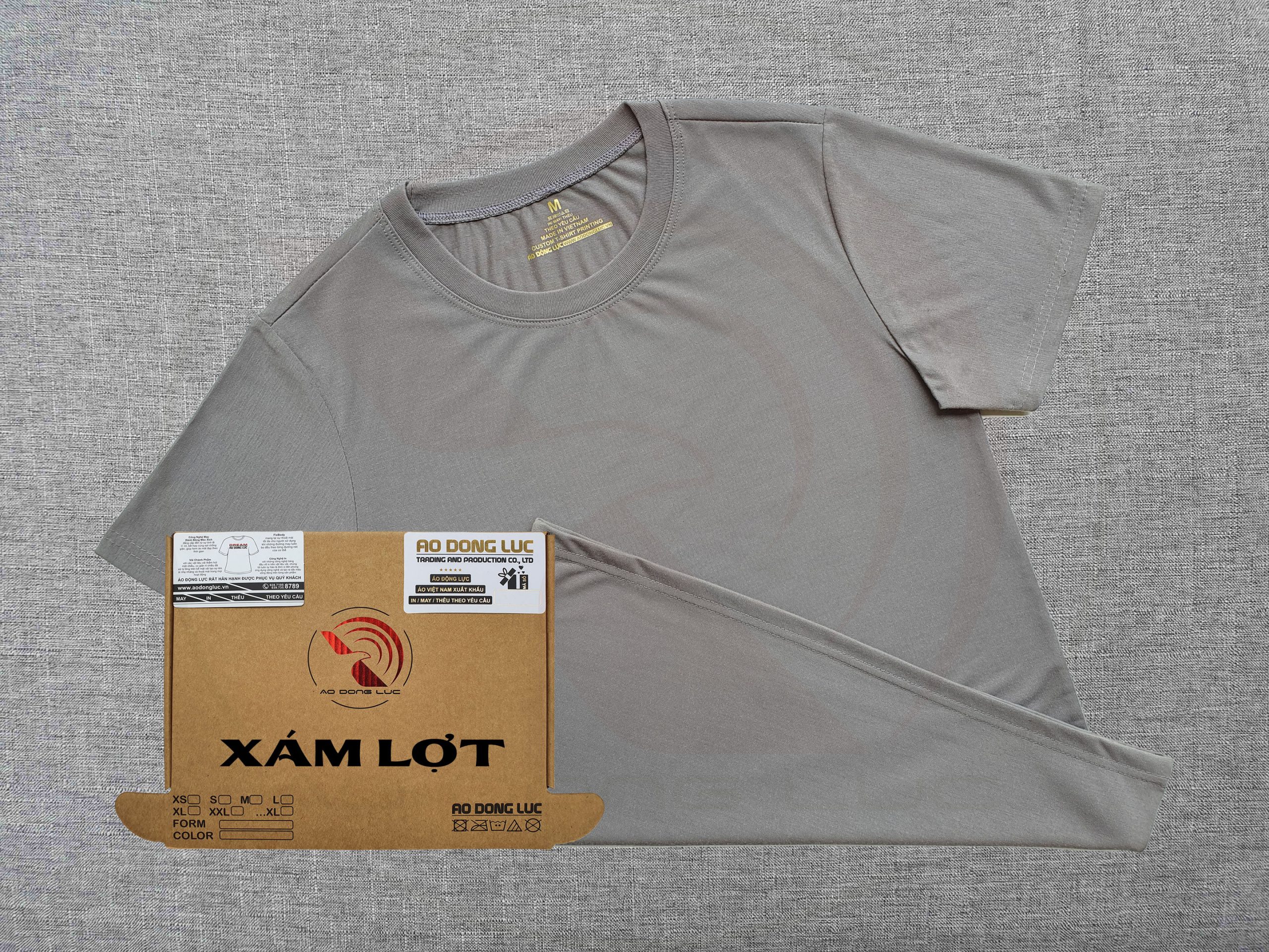 Áo thun cổ tròn ngắn tay supe unisex màu xám lợt