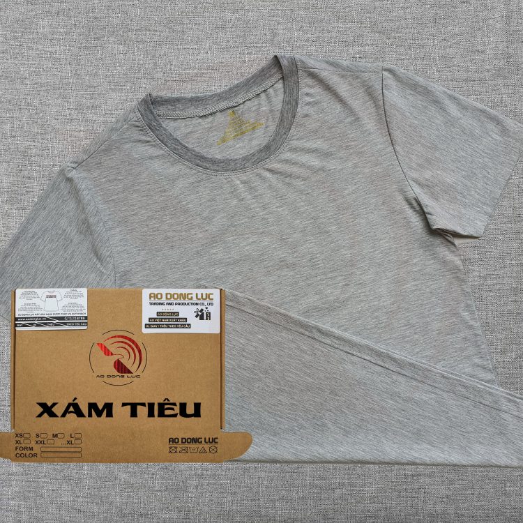 Áo thun cổ tròn ngắn tay supe unisex màu xám tiêu