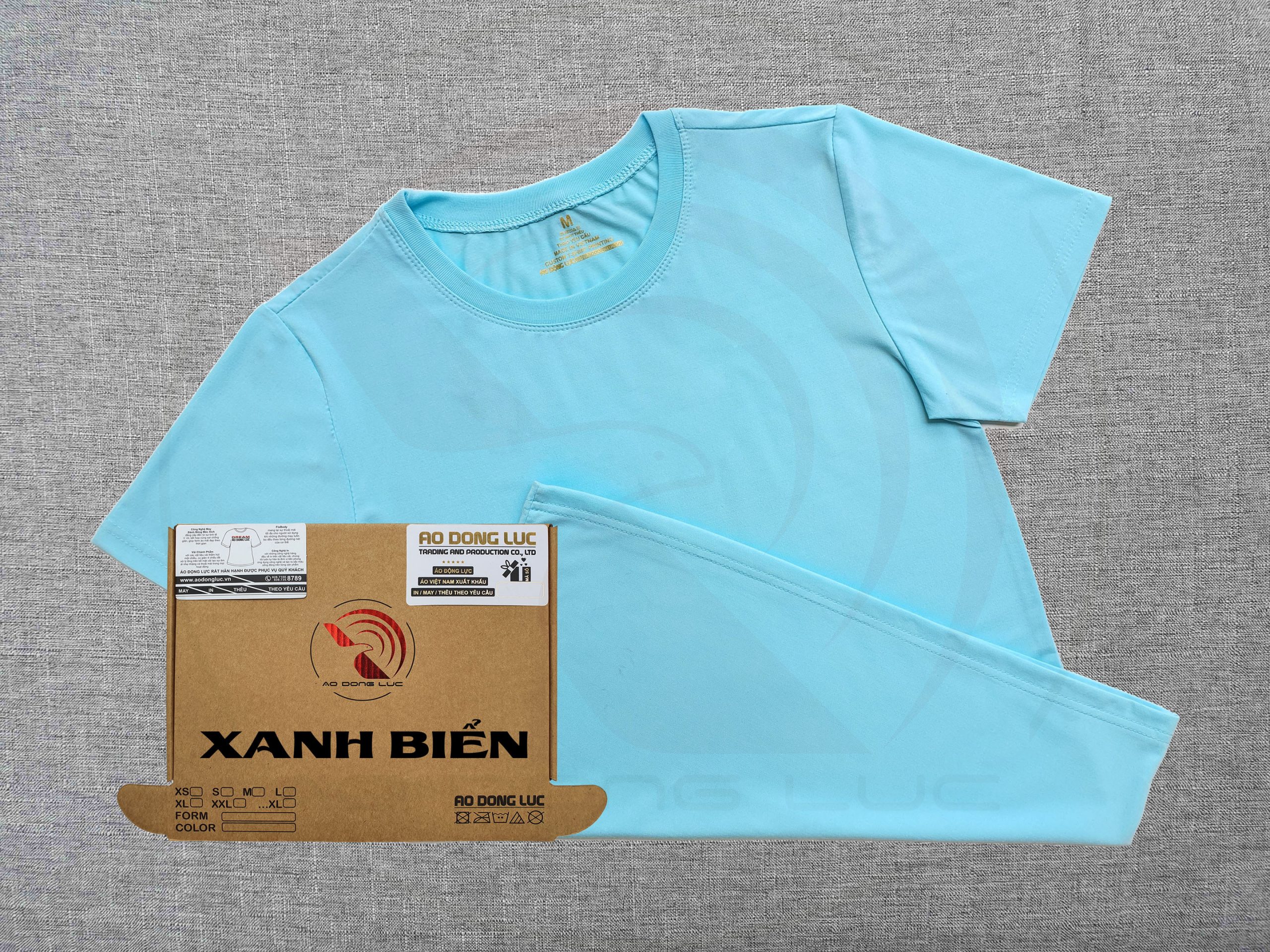 Áo thun cổ tròn ngắn tay supe unisex màu xanh biển
