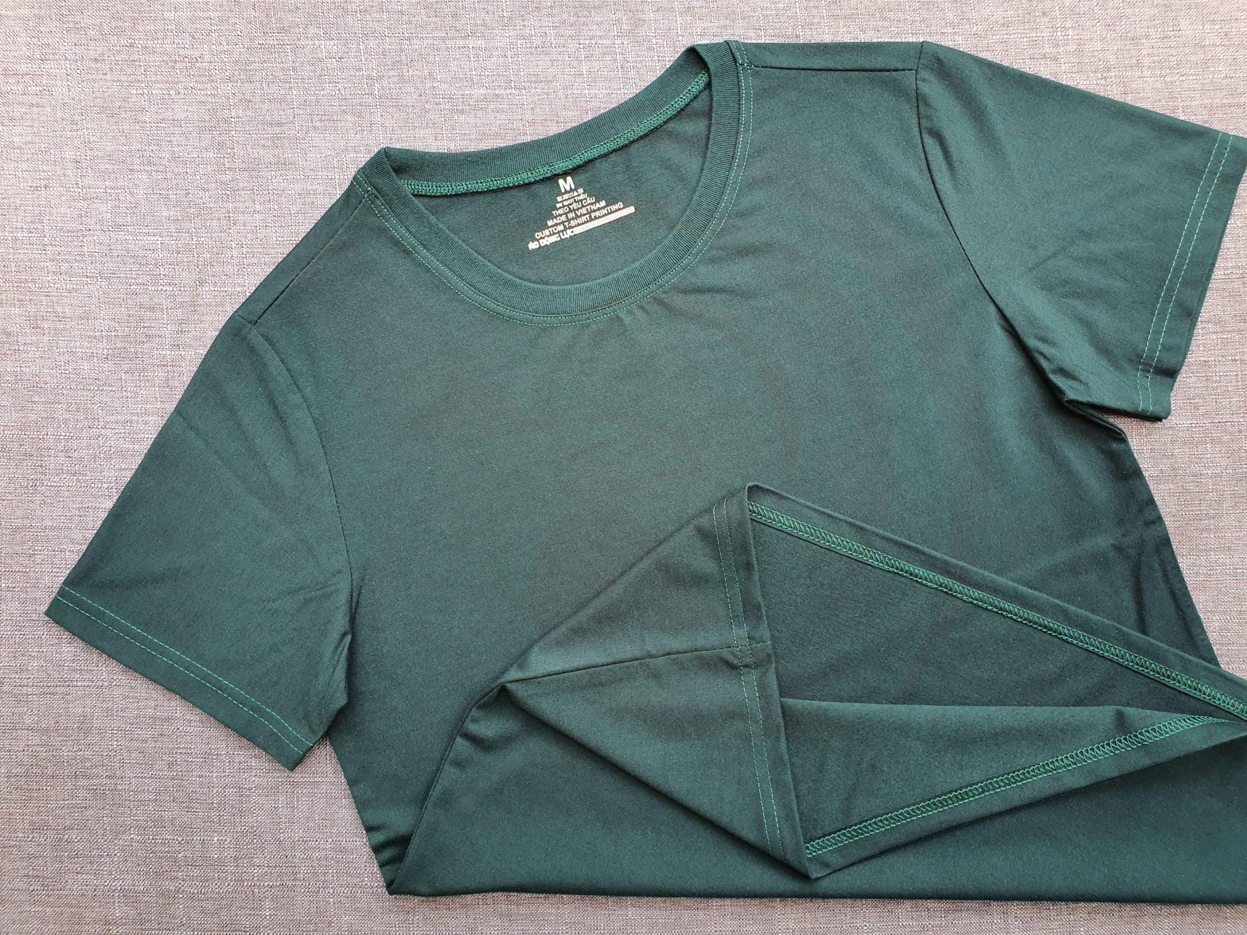 Áo thun cổ tròn ngắn tay supe unisex màu xanh rêu