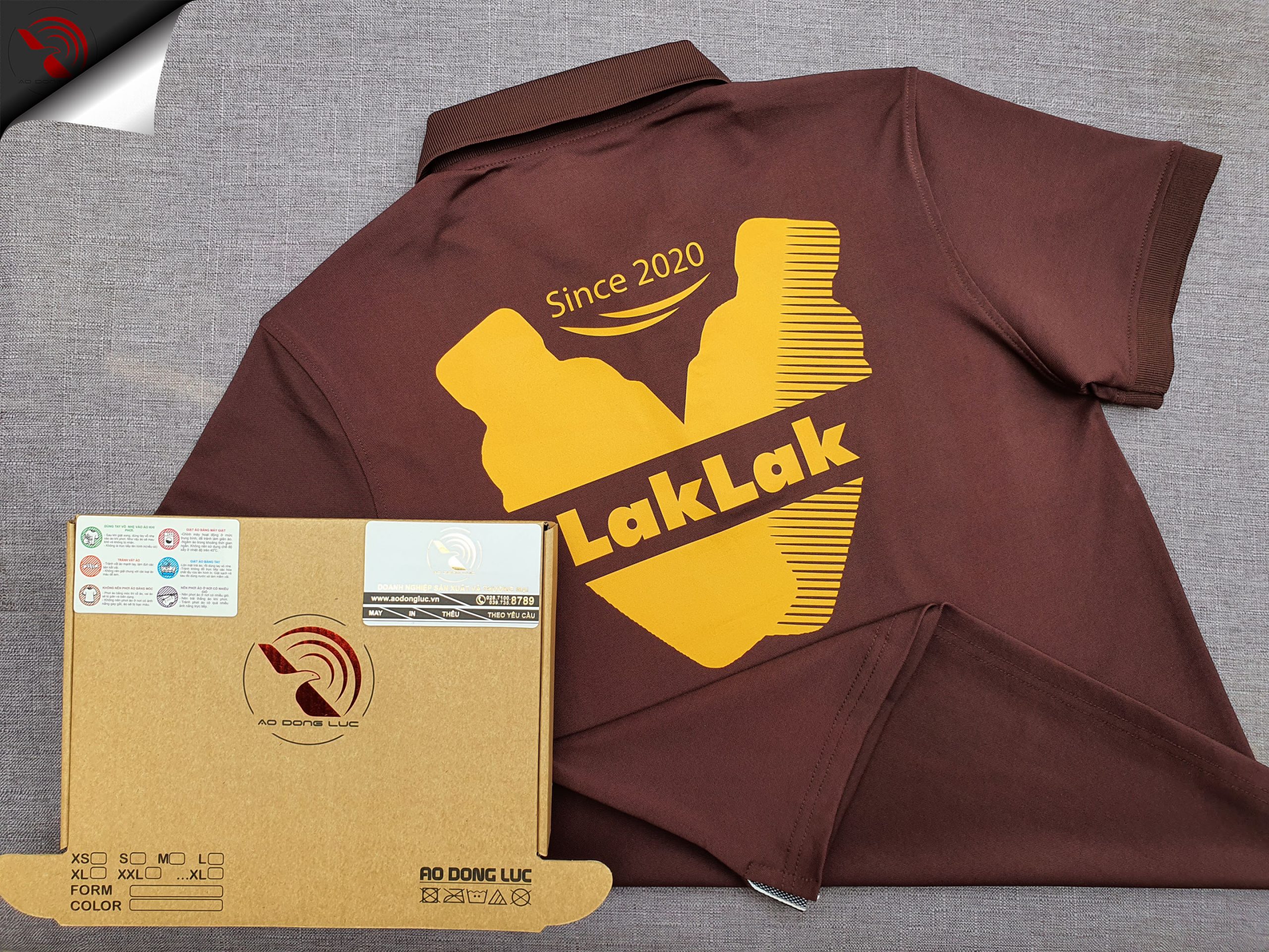 Đồng phục áo thun polo bo trơn màu nâu in kỹ thuật số