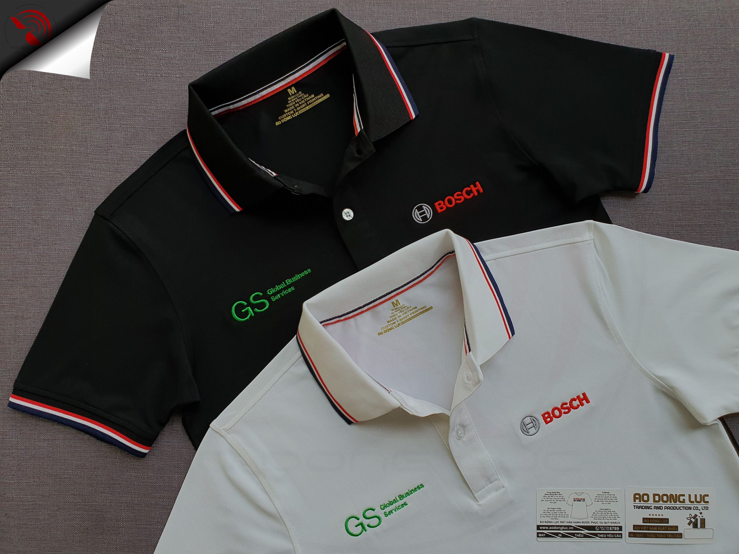 Đồng phục áo thun polo bo sọc thêu logo