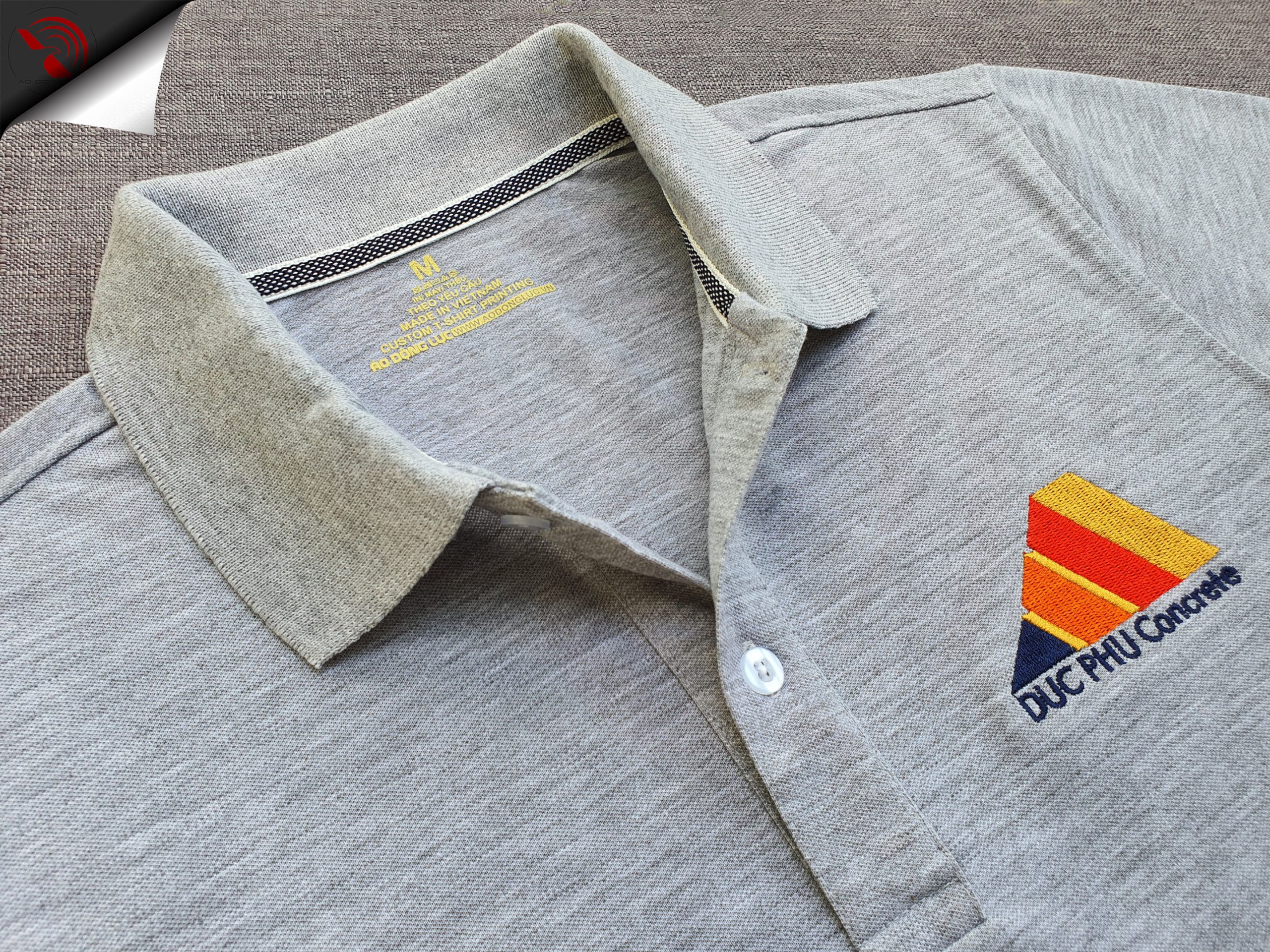 Đồng phục áo thun polo bo trơn xám tiêu thêu logo