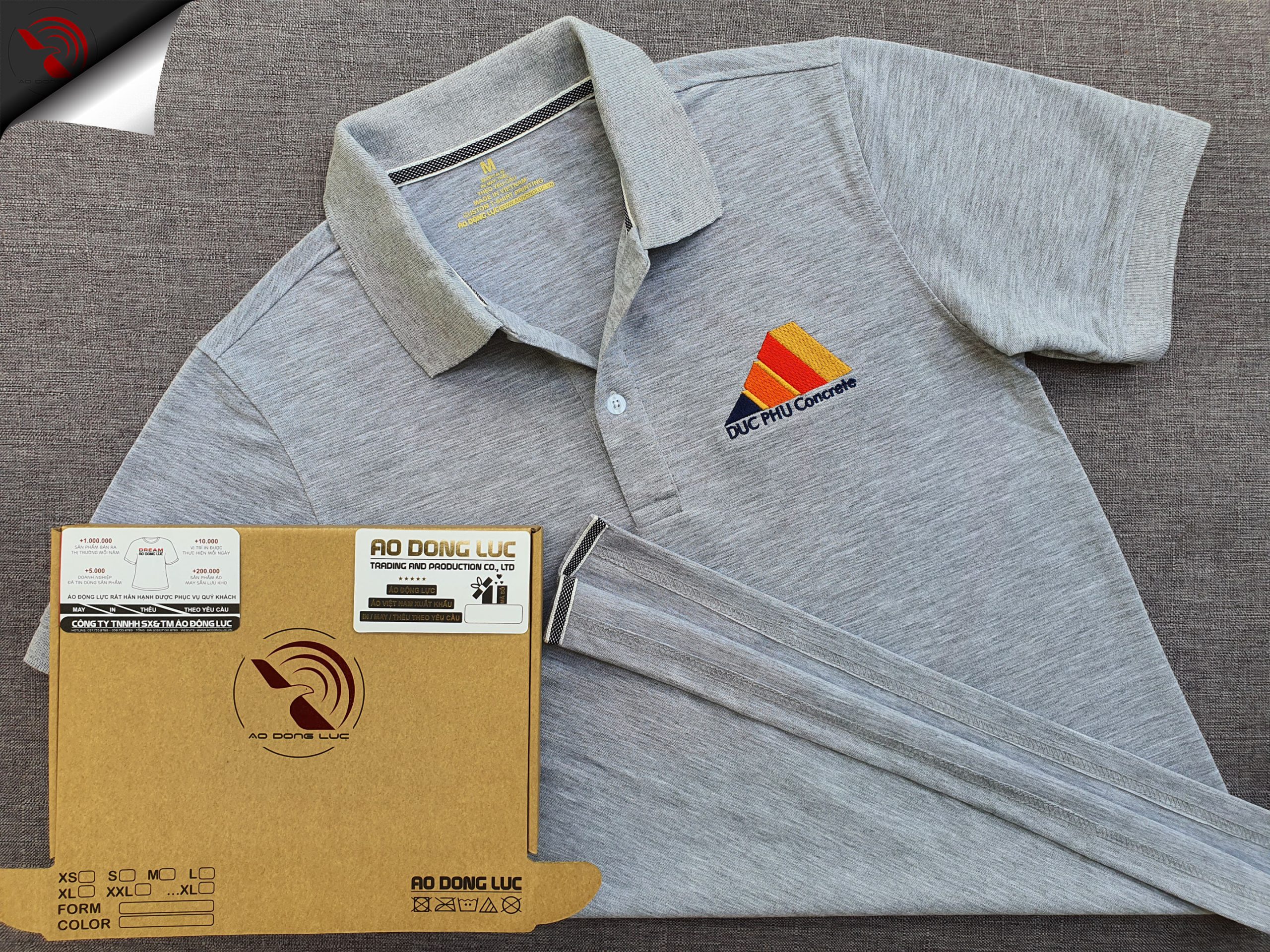 Đồng phục áo thun polo bo trơn xám tiêu thêu logo