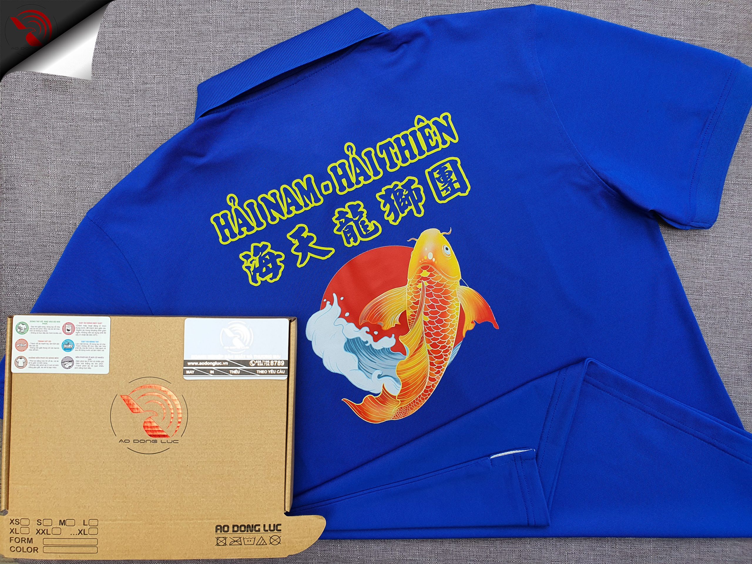 Đồng phục áo thun polo bo trơn xanh bích in kỹ thuật số