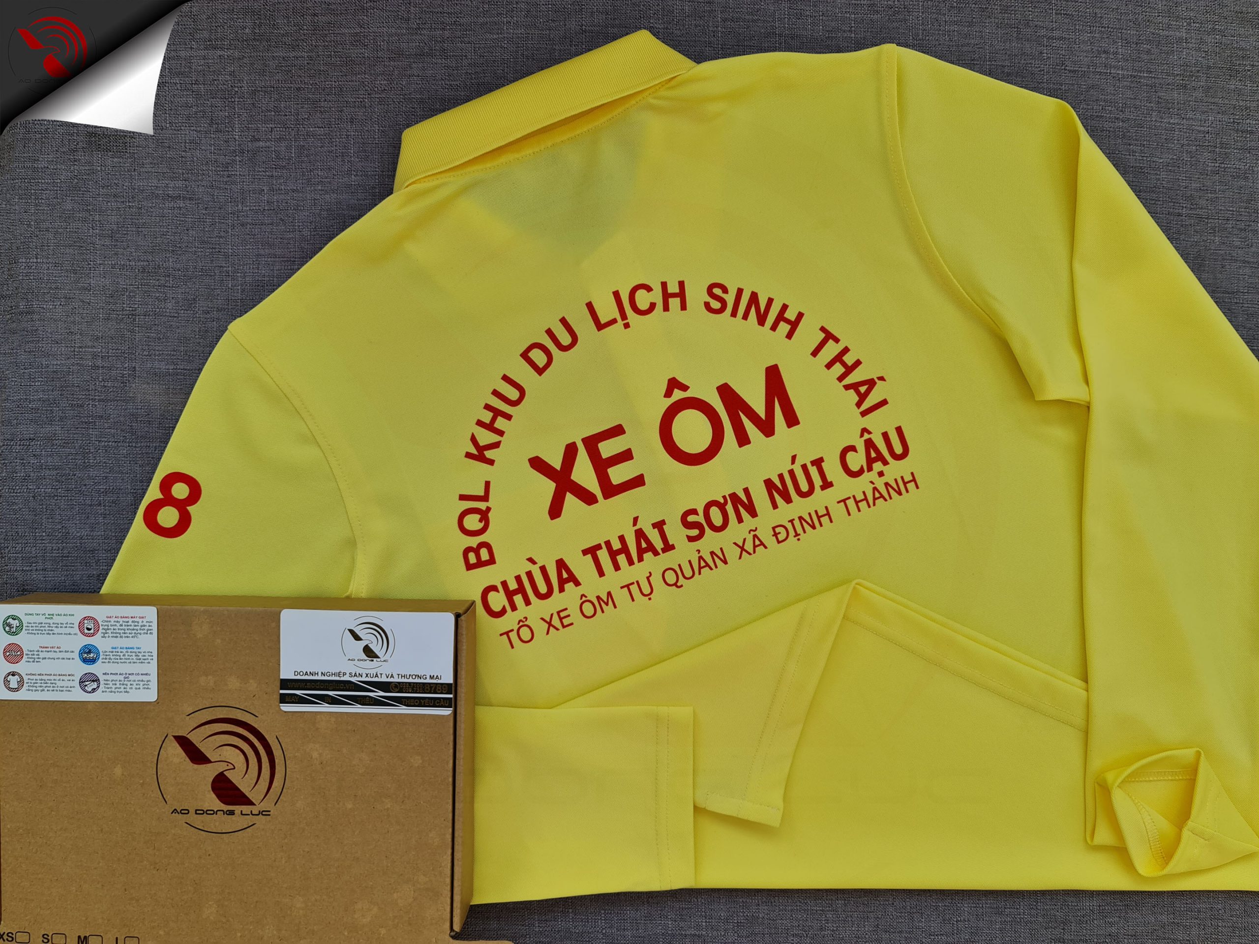 Đồng phục áo thun polo bo trơn màu vàng dài tay in kỹ thuật số