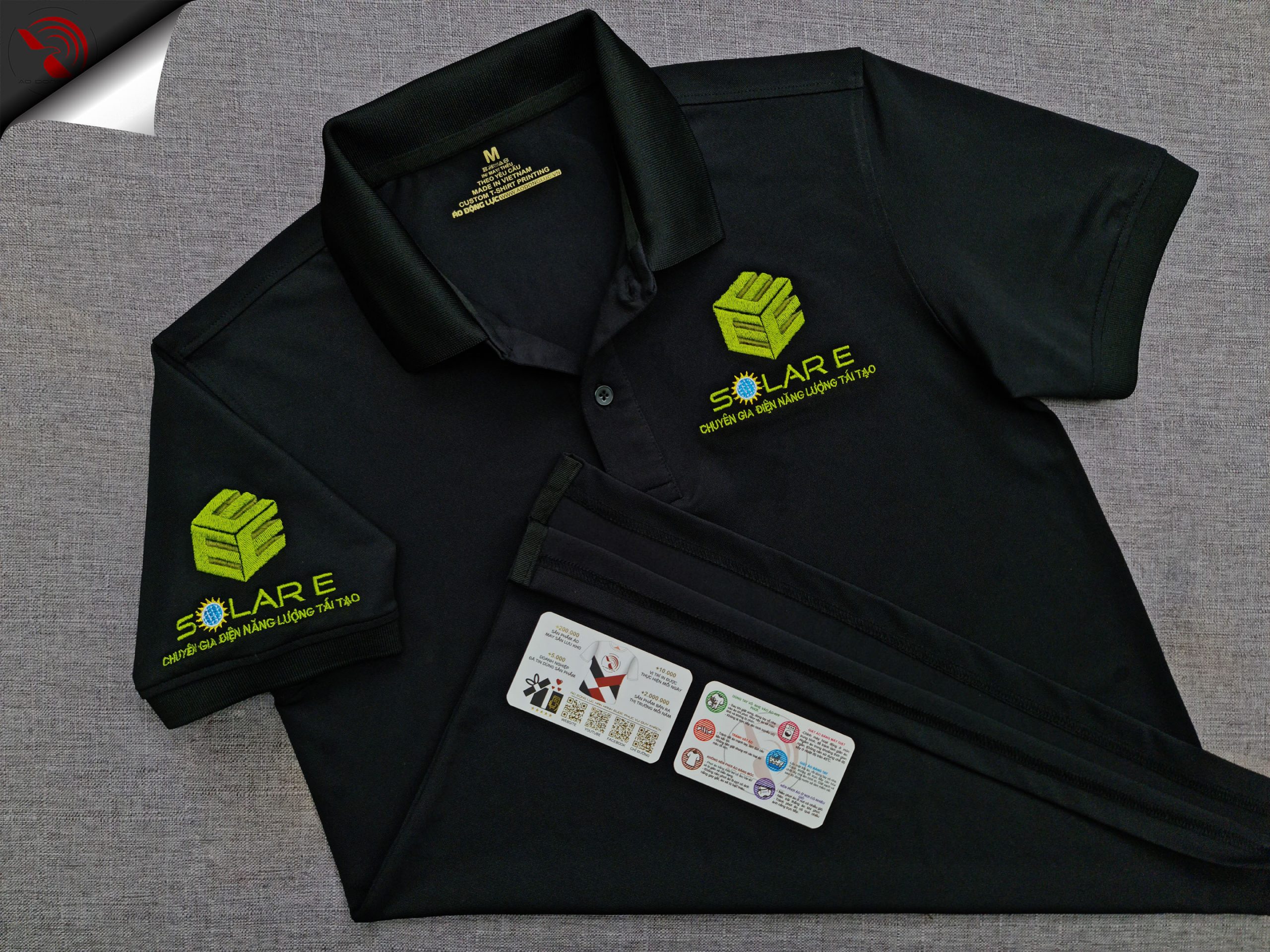 Đồng phục áo thun polo bo trơn màu đen thêu logo