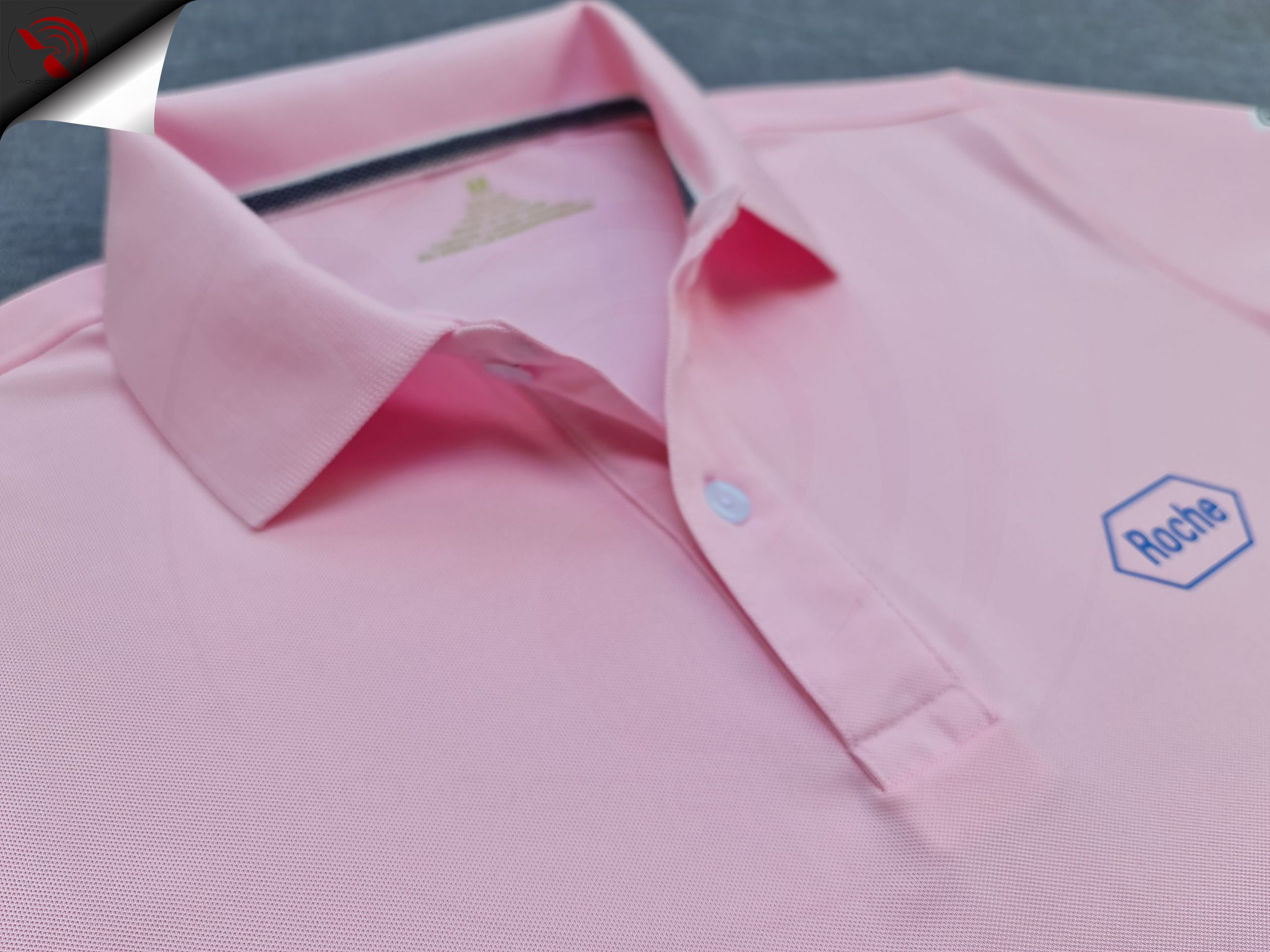 Đồng phục áo thun polo bo trơn hồng phấn in kỹ thuật số