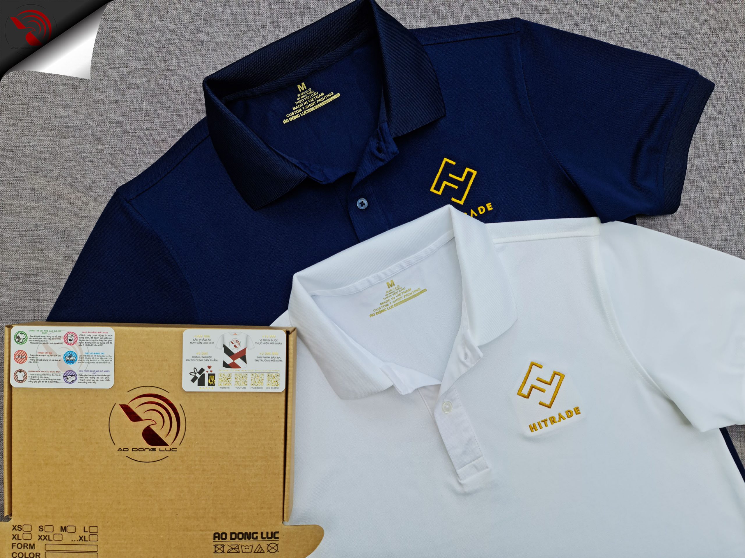 Đồng phục áo thun polo bo trơn thêu logo ngực