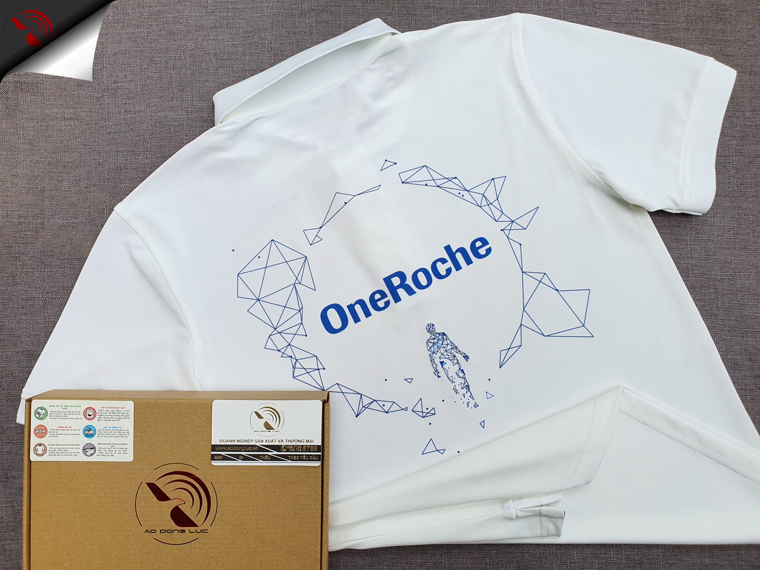 www.aodongluc.vn; đồng phục áo thun; Roche Đồng phục áo thun polo bo trơn màu trắng in chuyển nhiệt