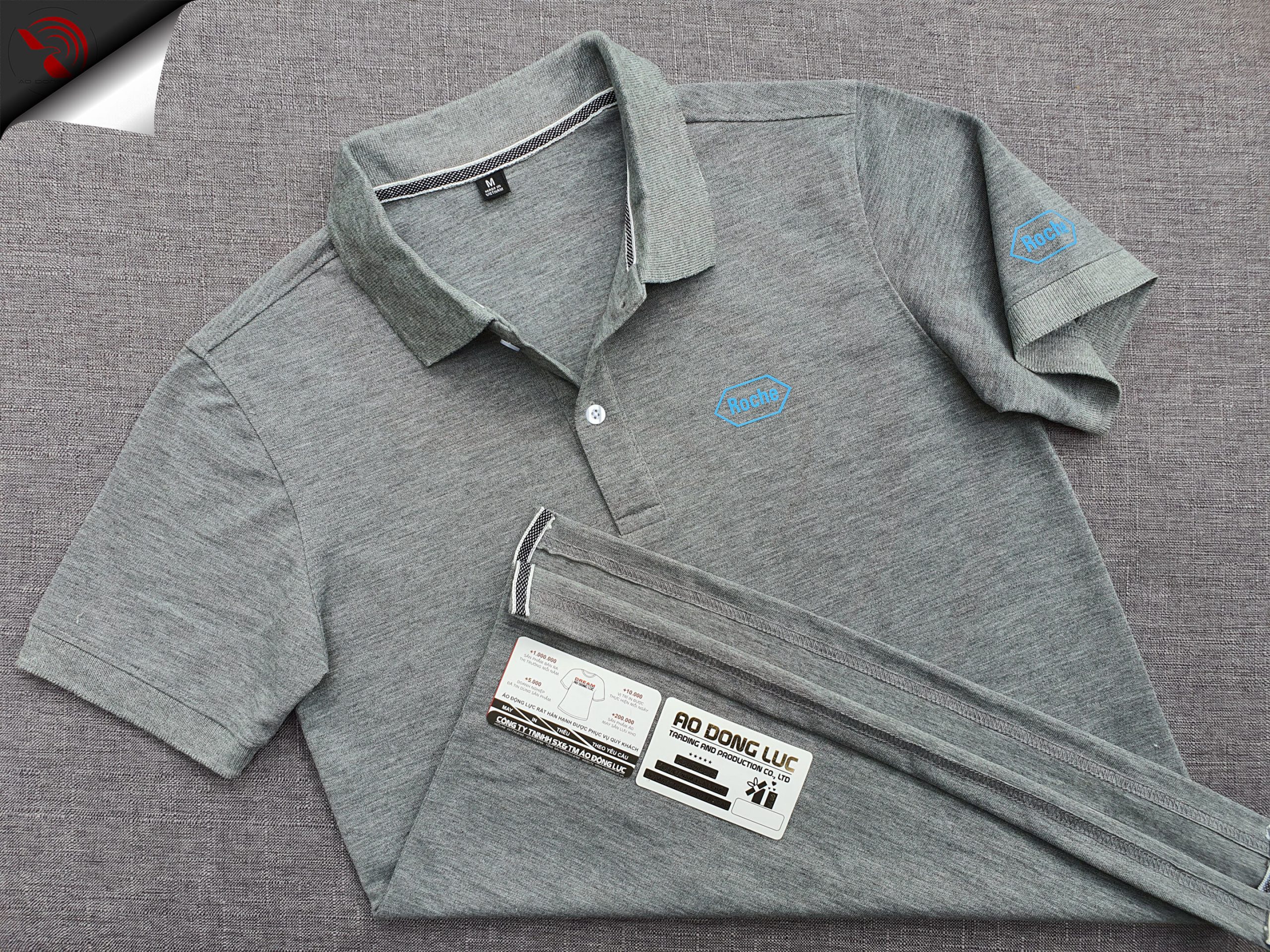 Đồng phục áo thun polo bo trơn màu xám đậm in logo