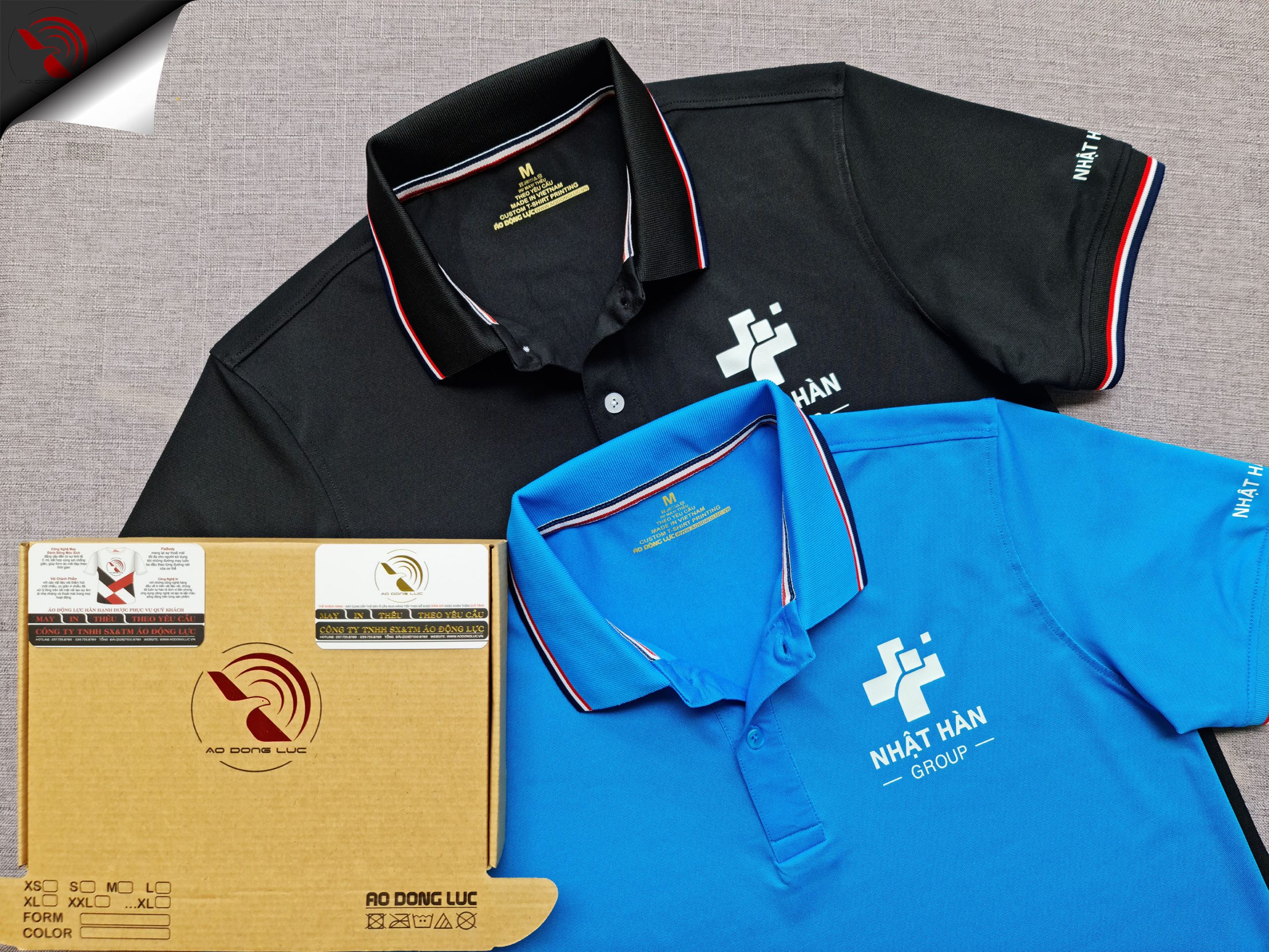 Đồng phục áo thun polo phối bo sọc in kỹ thuật số