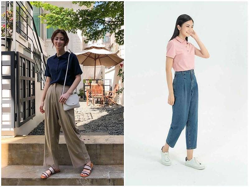 Áo polo đen kết hợp với chân váy maxi