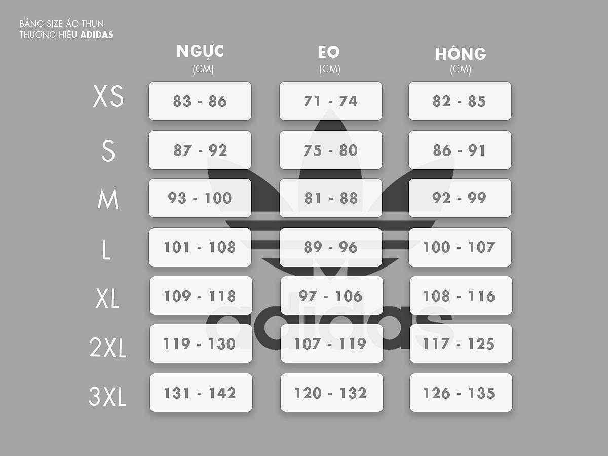 Bảng size áo thun nam Adidas