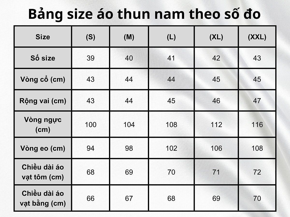 Bảng size áo thun nam theo số đo cơ thể
